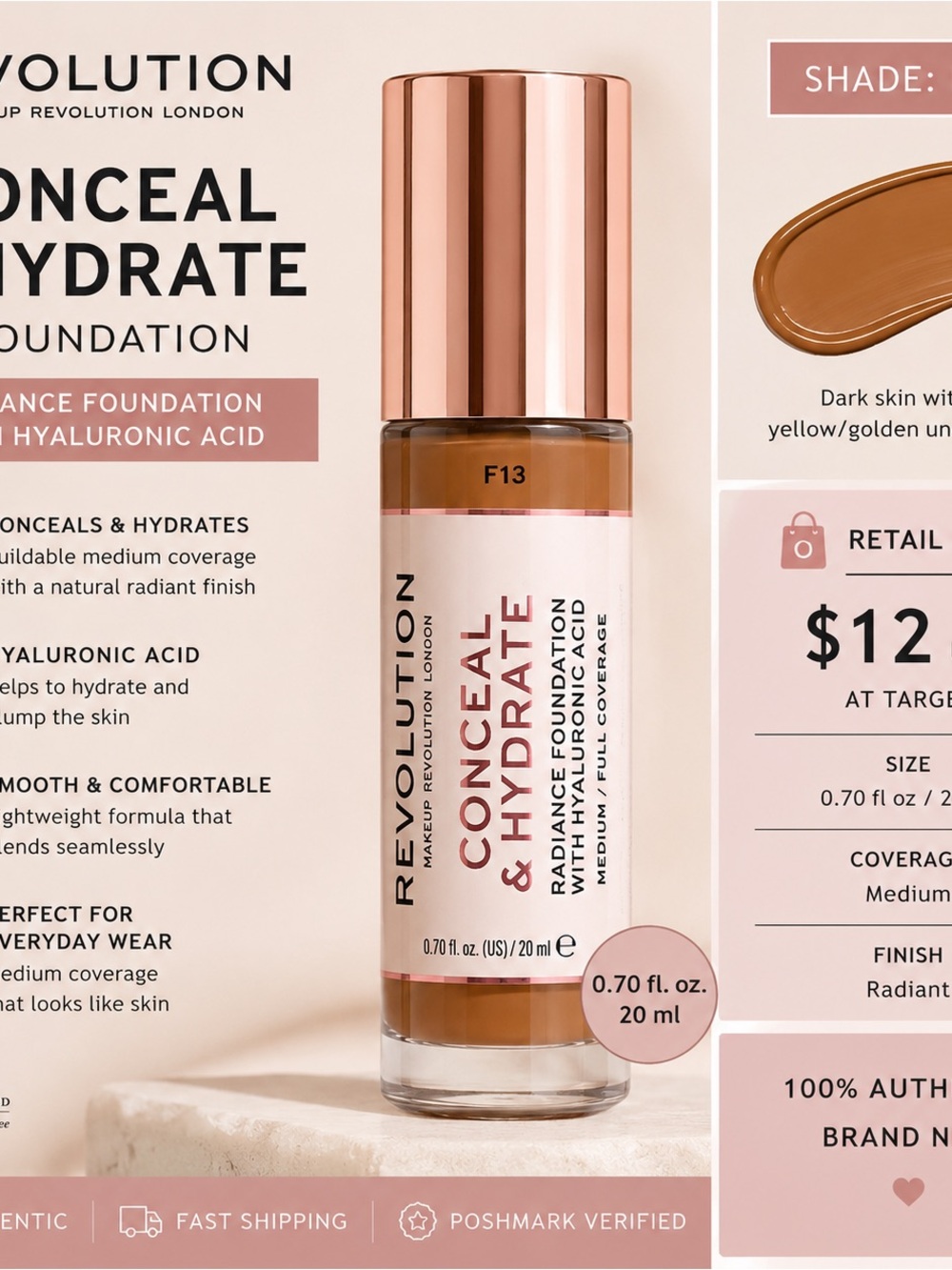Revolution Conceal & Hydrate Radiance Foundation — F13 Brown